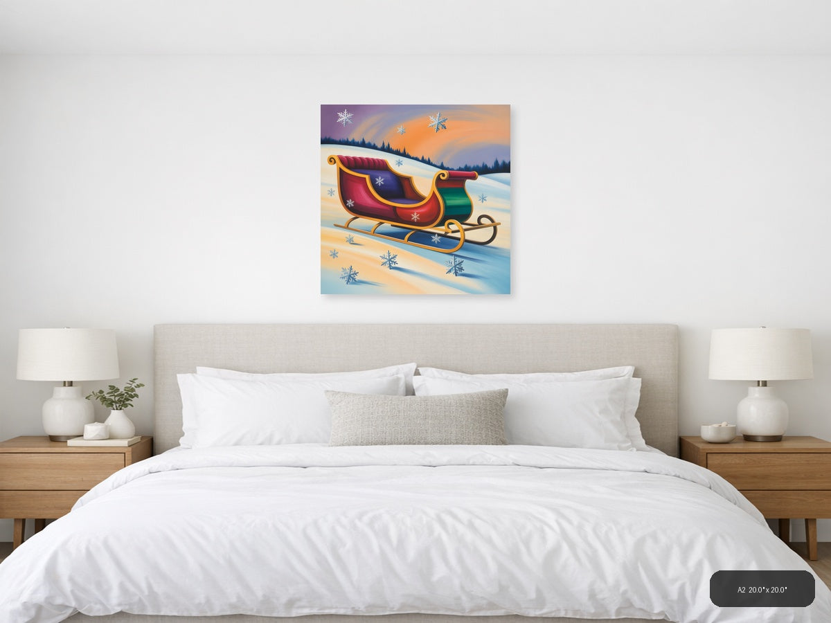 Santa's Sleigh Winter Landscape Abstract Wall Art — A2 / Bedroom