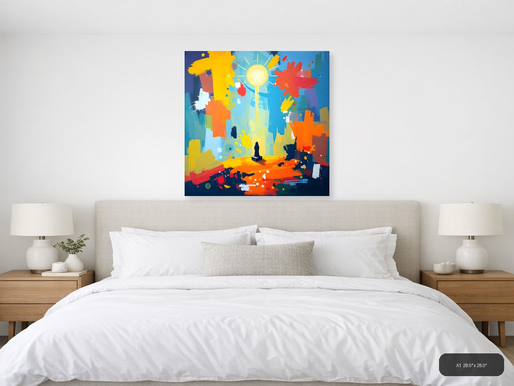 Vibrant Abstract Sun & City Landscape Wall Art — A1 / Bedroom