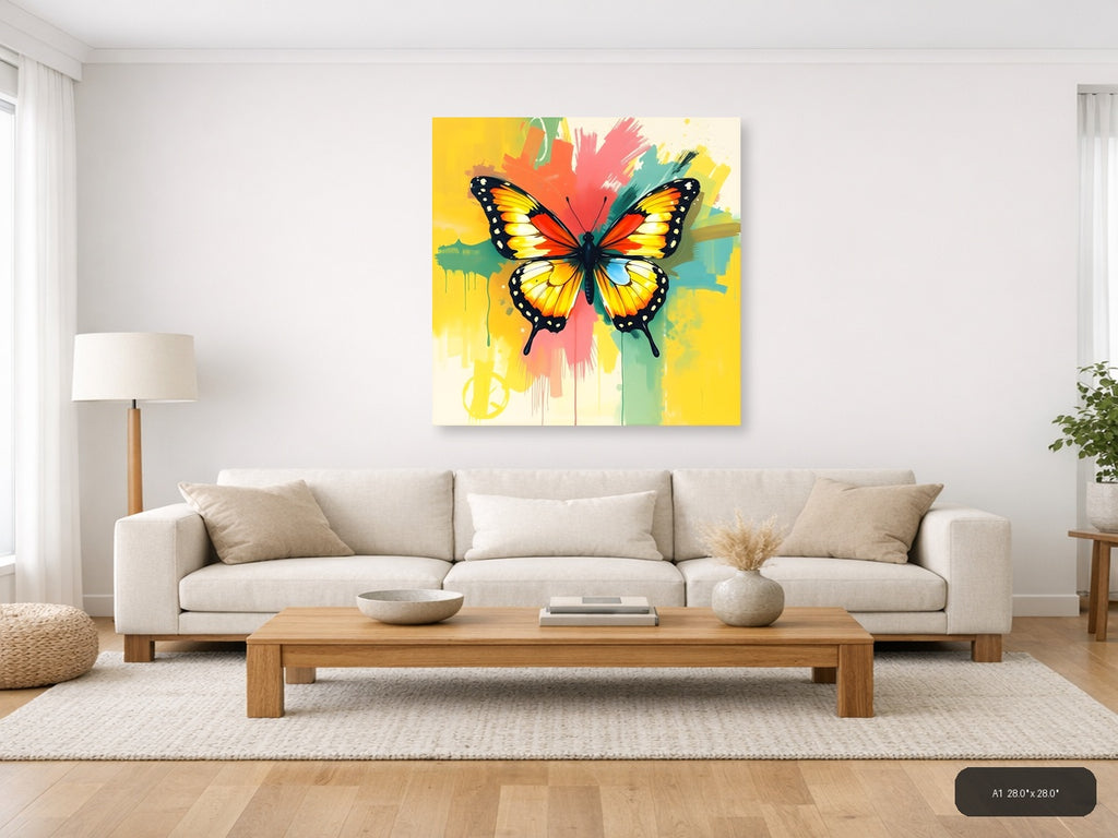 Colorful Abstract Butterfly with Paint Splash Wall Art — A1 / Living Room