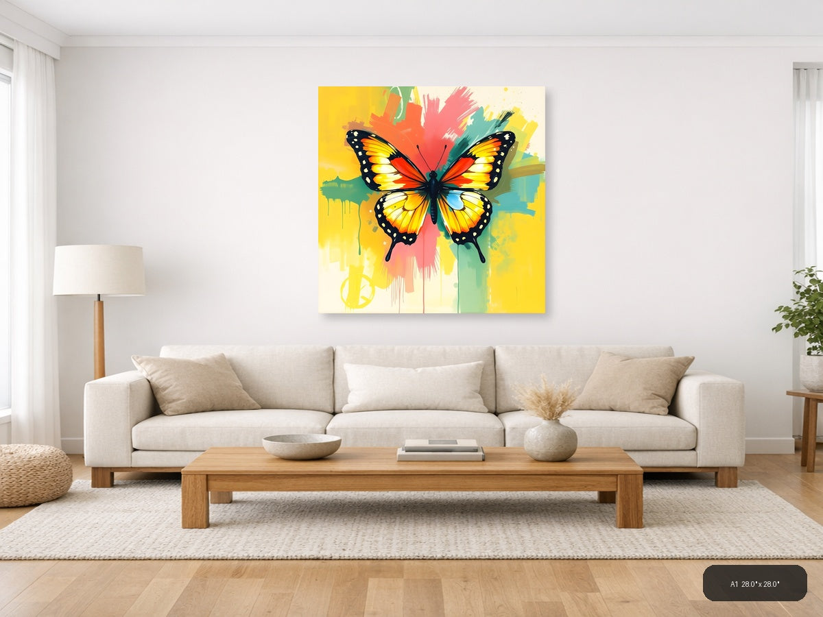 Colorful Abstract Butterfly with Paint Splash Wall Art — A1 / Living Room