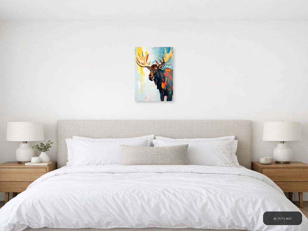 Abstract Moose Head Colorful Splash Portrait Wall Art — A3 / Bedroom