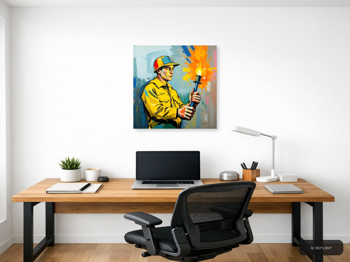 Firefighter with Torch Abstract Modern Wall Art — A2 / Office