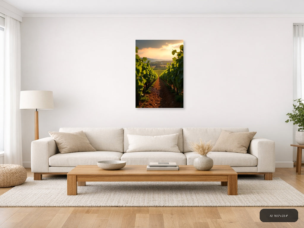Vineyard Sunset Golden Hour Photography Wall Art — A2 / Living Room