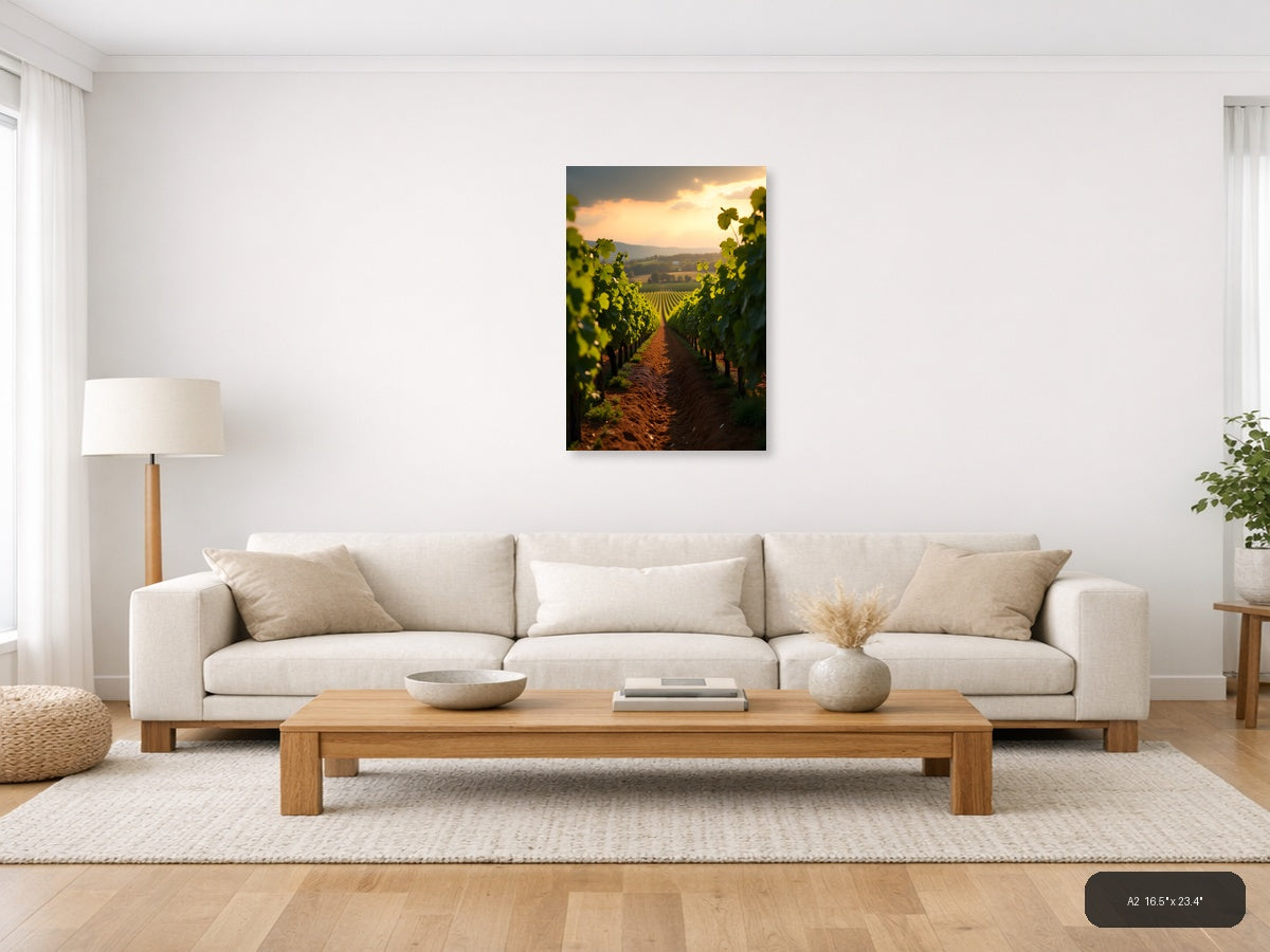 Vineyard Sunset Golden Hour Photography Wall Art — A2 / Living Room