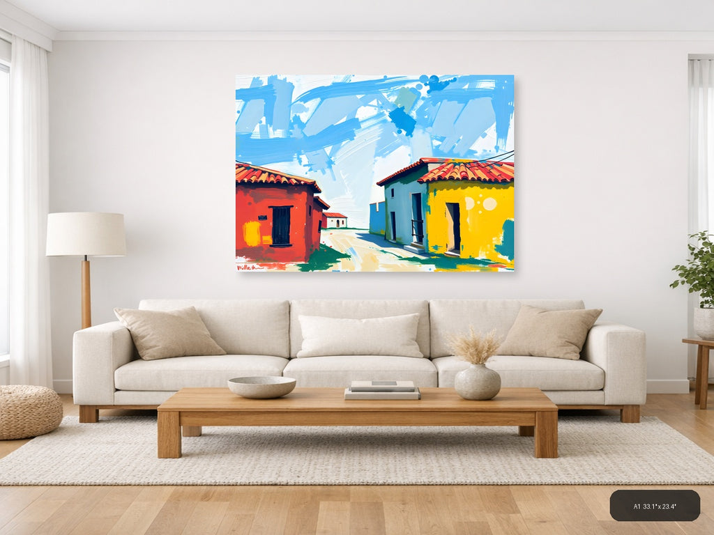Colorful Colonial Houses Abstract Landscape Wall Art — A1 / Living Room