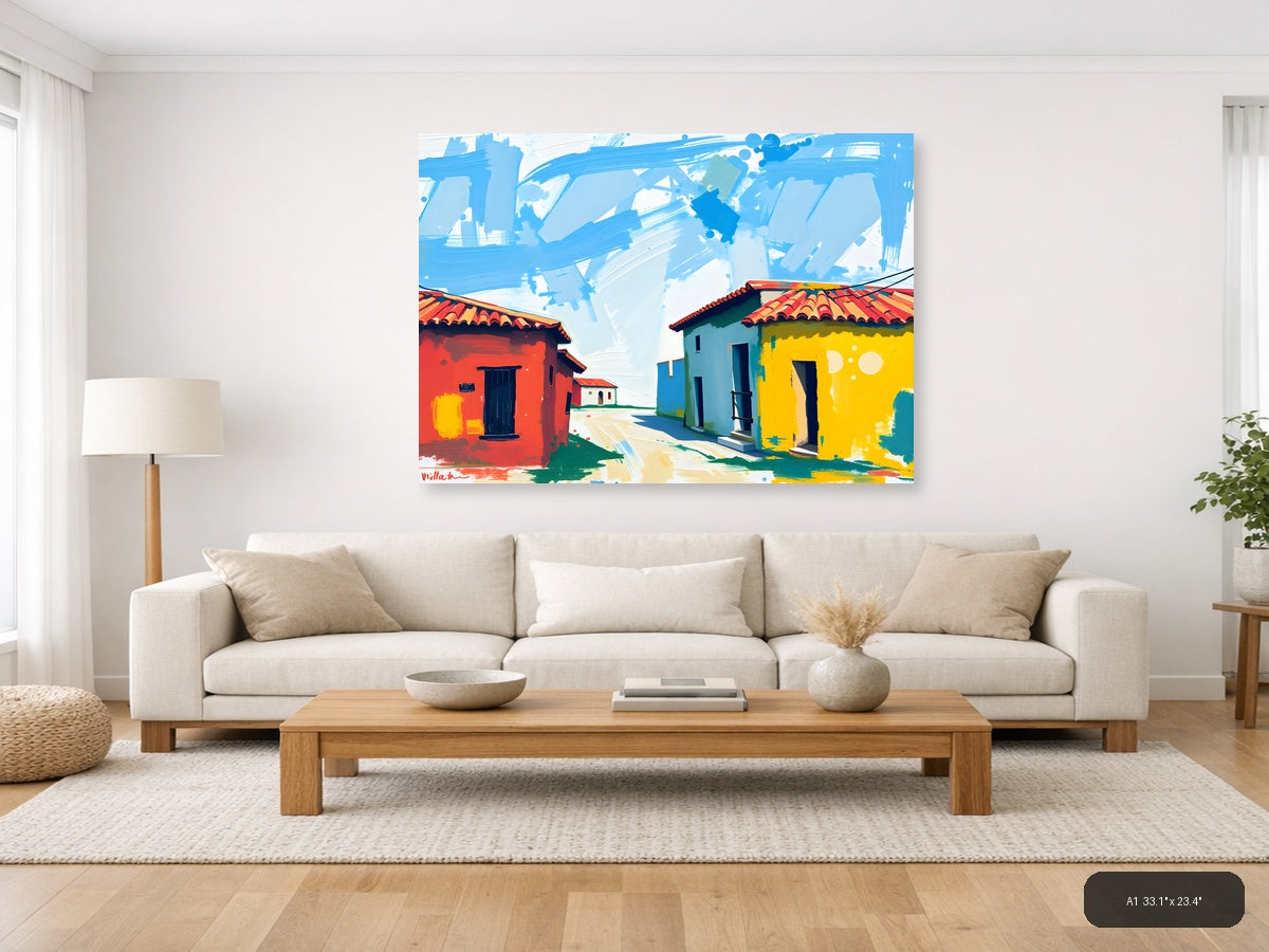 Colorful Colonial Houses Abstract Landscape Wall Art — A1 / Living Room
