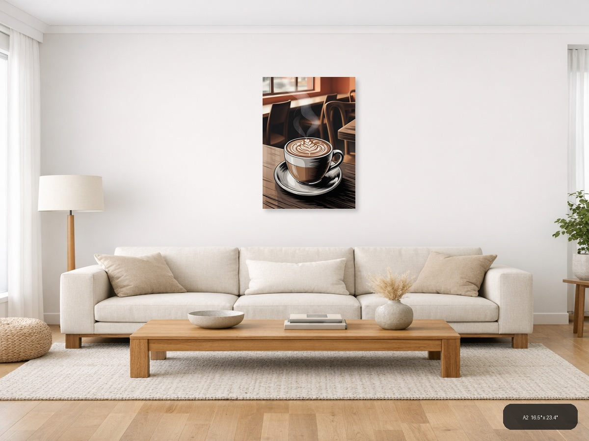 Coffee Shop Latte Art Line Drawing Wall Art — A2 / Living Room