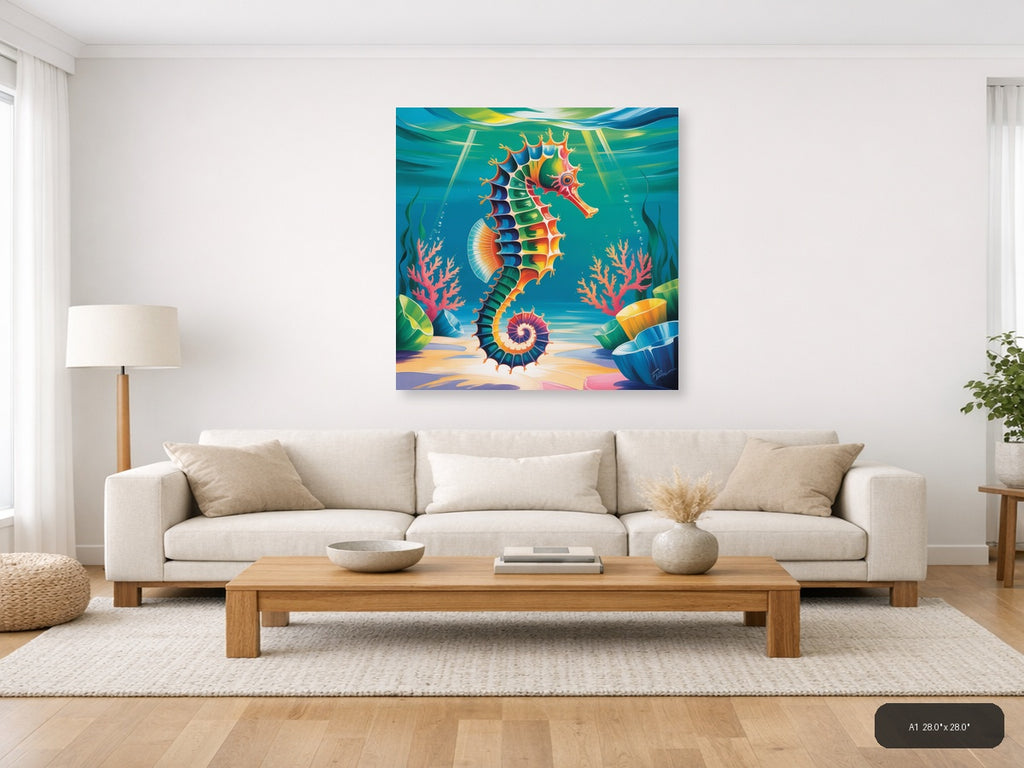 Seahorse — Abstract (Square) Canvas Print | Abstract Wall Art | A4 A3 A2 A1 — A1 / Living Room