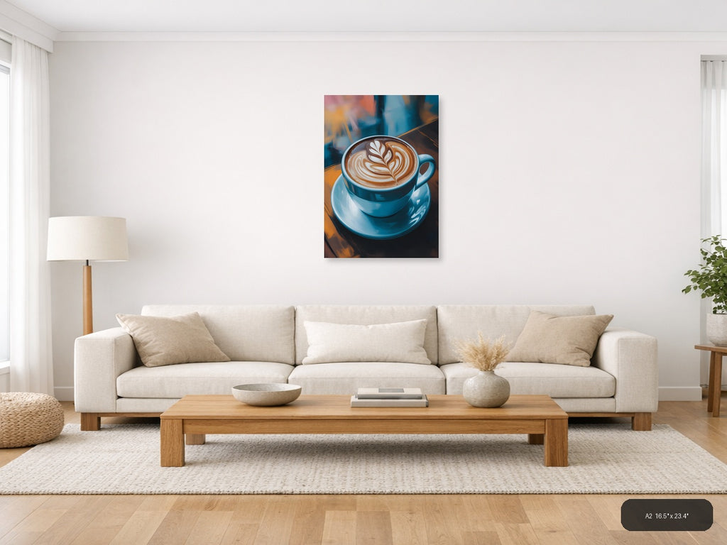 Latte Art Coffee Cup Abstract Blue Wall Art — A2 / Living Room