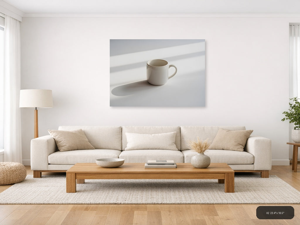 Minimalist White Mug Shadow Study Wall Art — A2 / Living Room