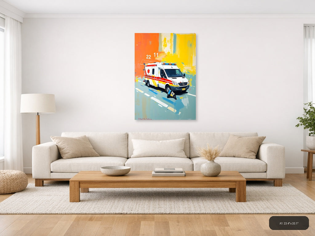 Colorful Ambulance Emergency Vehicle Abstract Wall Art — A1 / Living Room