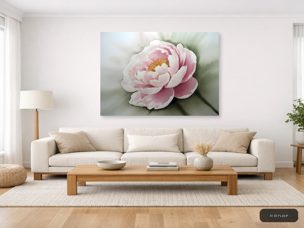 Pink Peony Watercolor Painting Wall Art — A1 / Living Room