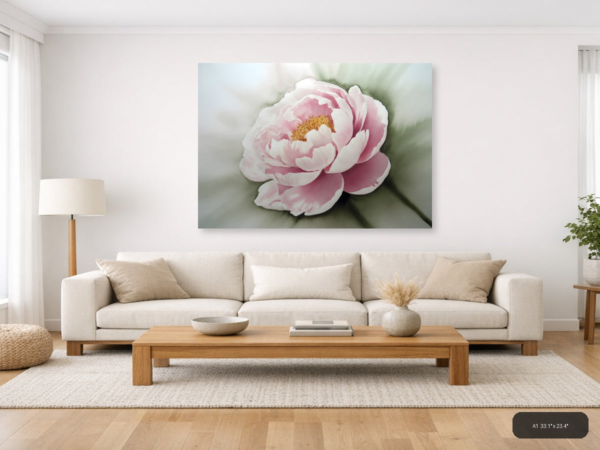 Pink Peony Watercolor Painting Wall Art — A1 / Living Room