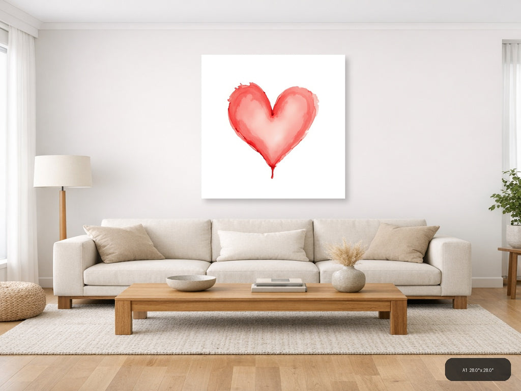 Red Watercolor Heart Wall Art — A1 / Living Room