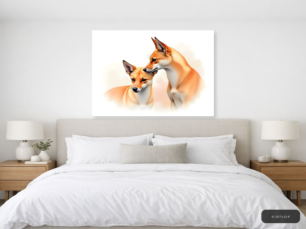 Two Foxes Watercolor Portrait Landscape Wall Art — A1 / Bedroom