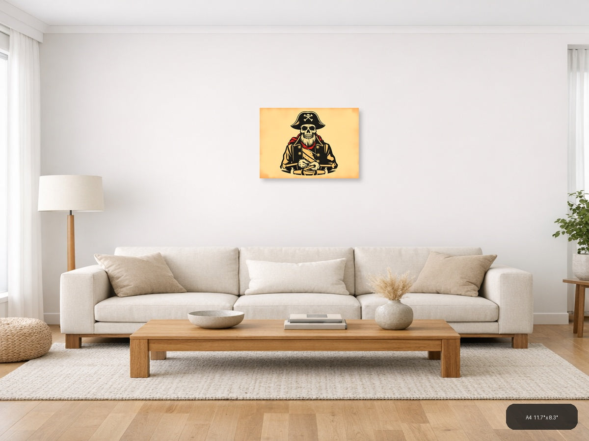 Pirate Skull Captain Vintage Illustration Wall Art — A4 / Living Room