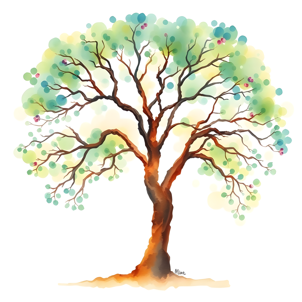 Watercolor Tree with Green Foliage Wall Art