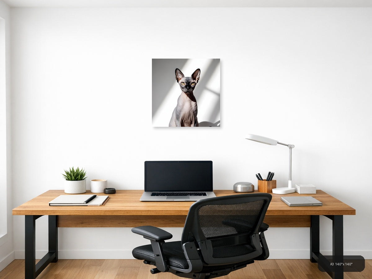 Sphynx Cat Portrait Minimalist Wall Art — A3 / Office