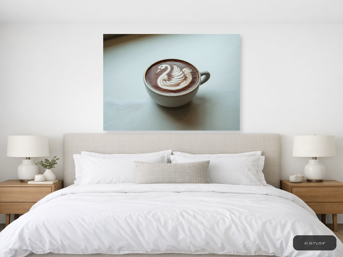 Minimalist Swan Latte Art Coffee Cup Wall Art — A1 / Bedroom
