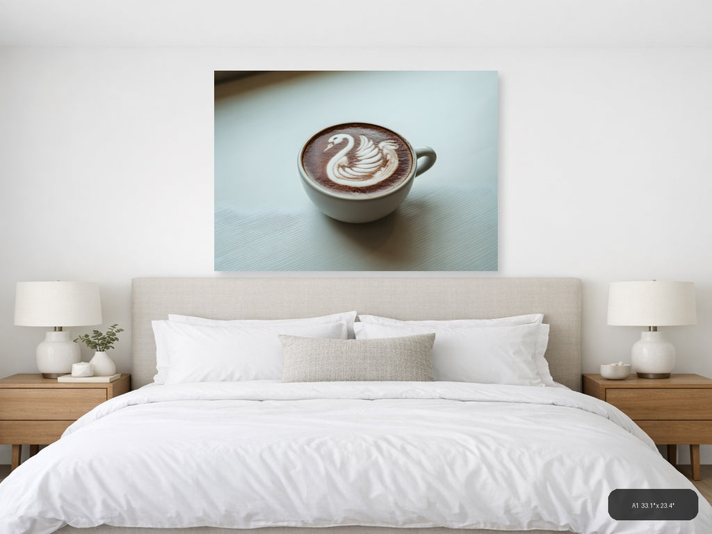 Swan Latte Art Minimalist Coffee Wall Art — A1 / Bedroom