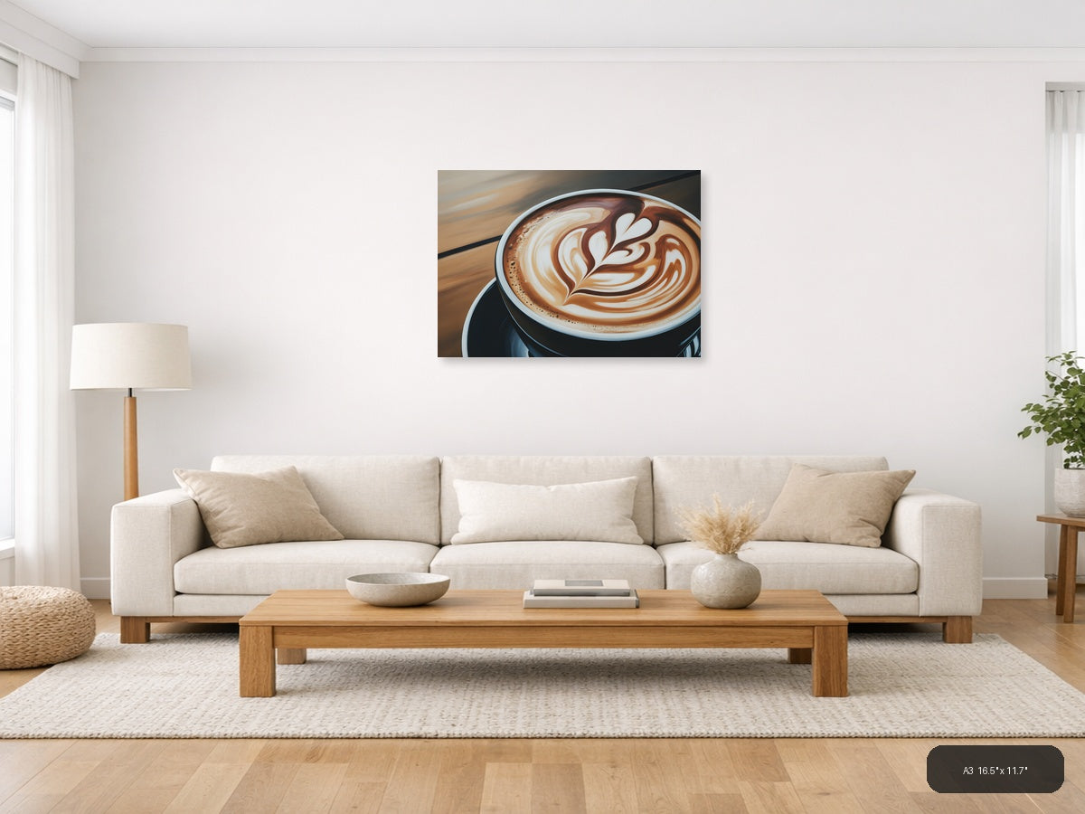 Abstract Latte Art Coffee Cup Landscape Wall Art — A3 / Living Room