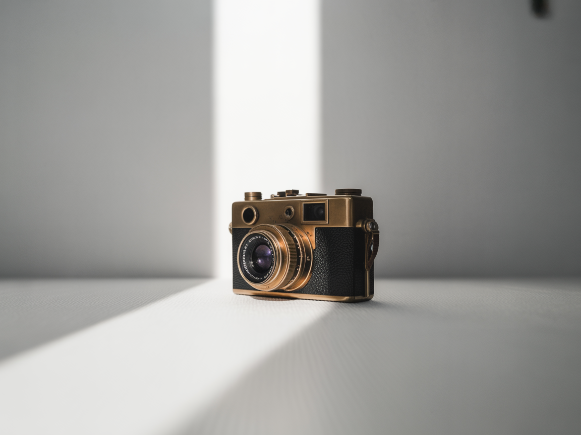 Vintage Gold Camera Minimalist Photography Wall Art