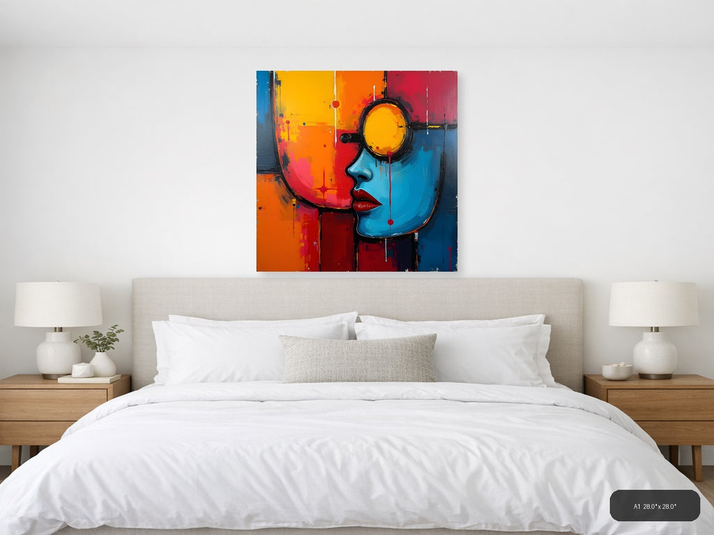 Colorful Abstract Face Profile Yellow Eye Wall Art — A1 / Bedroom