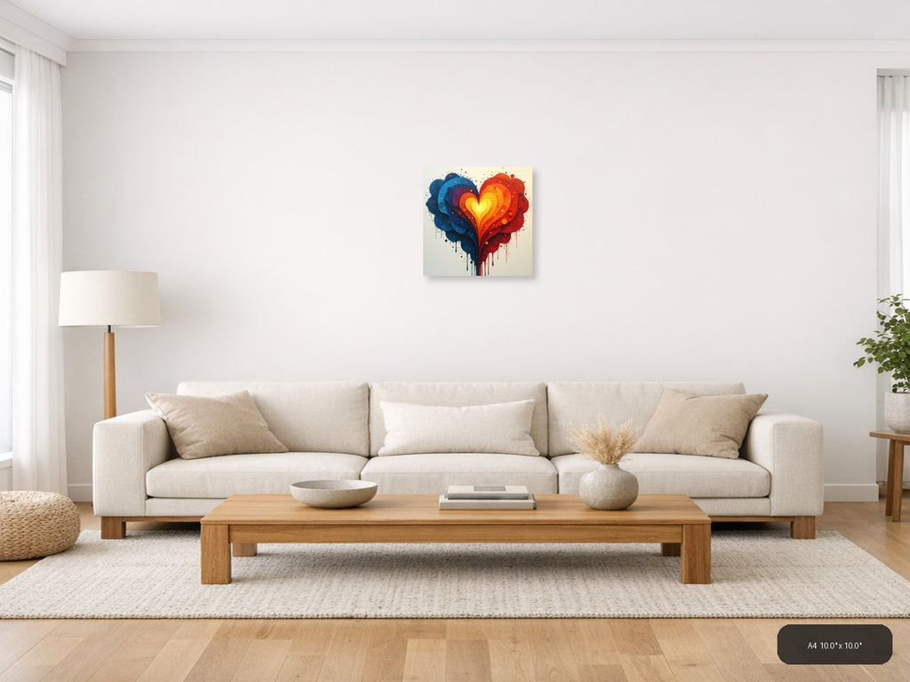 Abstract Layered Heart with Blue & Red Gradient Wall Art — A4 / Living Room