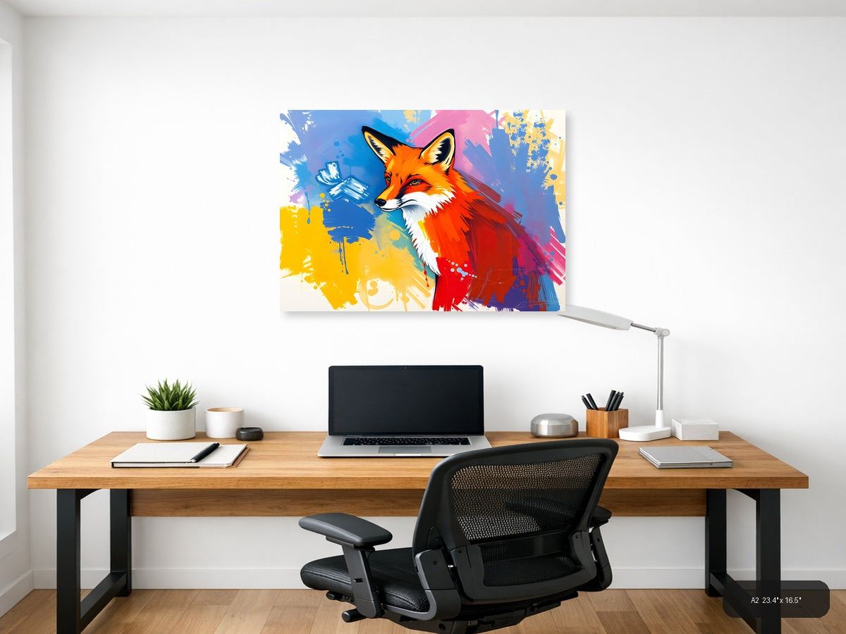 Vibrant Abstract Fox Portrait Splash Wall Art — A2 / Office