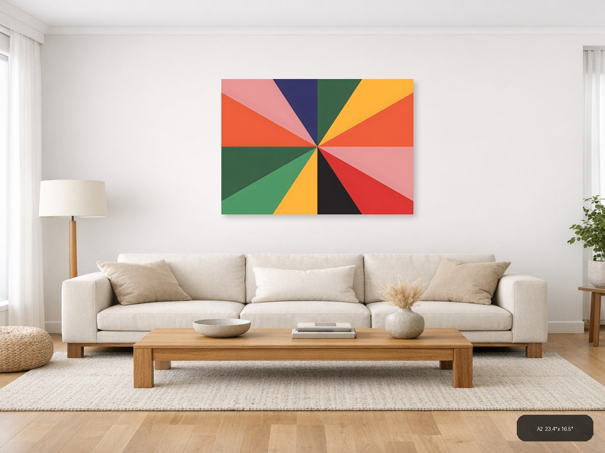Colorful Geometric Sunburst Pattern Photography Wall Art — A2 / Living Room