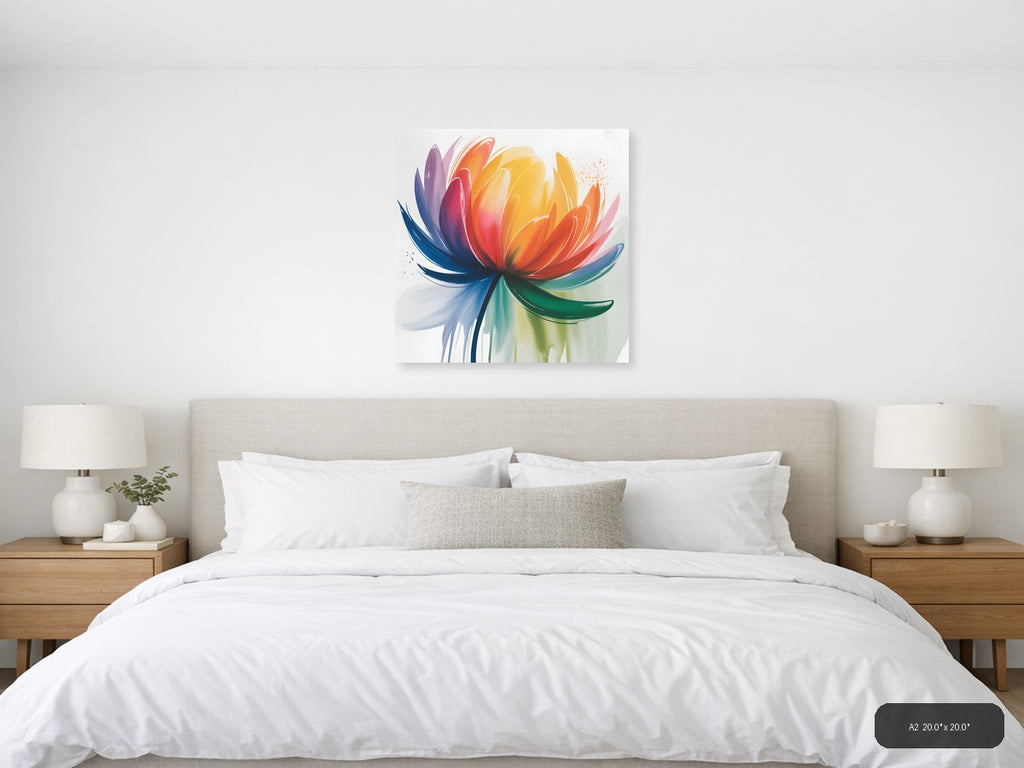 Colorful Watercolor Lotus Flower Wall Art — A2 / Bedroom