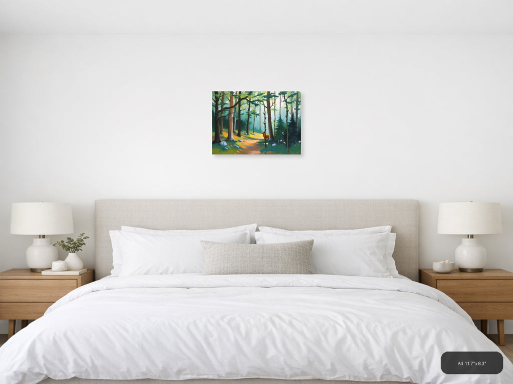 Forest Path with Red Fox - Abstract Landscape Wall Art — A4 / Bedroom