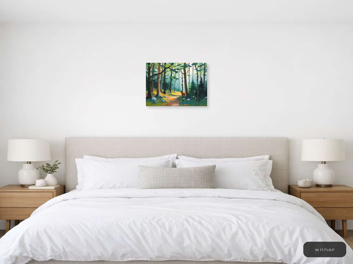 Forest Path with Red Fox - Abstract Landscape Wall Art — A4 / Bedroom