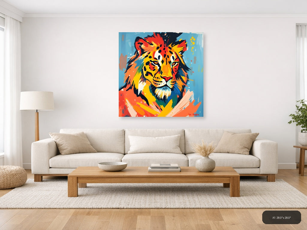 Vibrant Abstract Lion Head Colorful Wall Art — A1 / Living Room