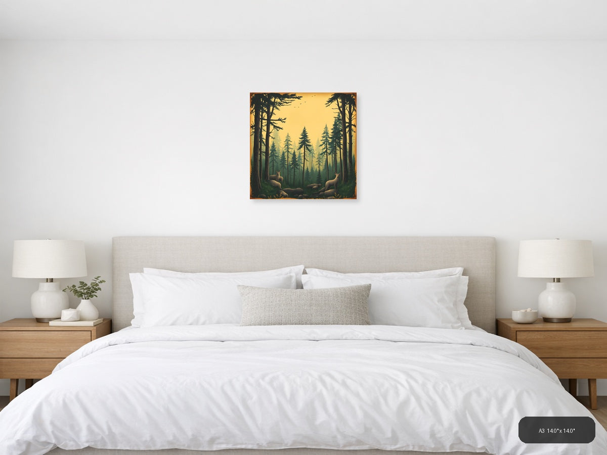 Vintage Forest Deer Golden Hour Wall Art — A3 / Bedroom