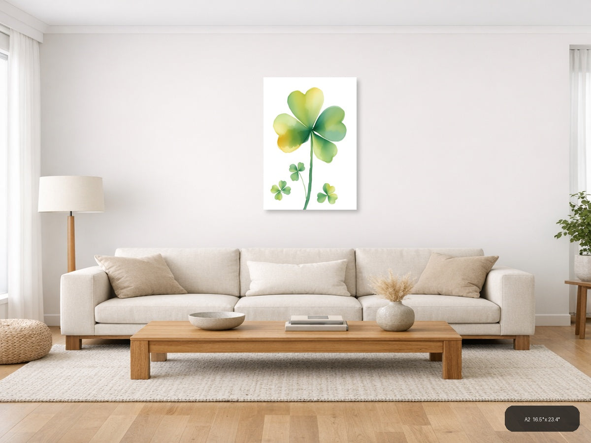 Four Leaf Clover Watercolor Portrait Wall Art — A2 / Living Room