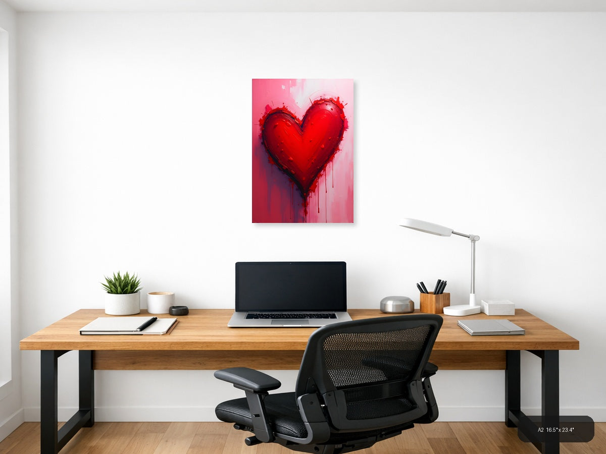 Abstract Red Heart with Dripping Paint Wall Art — A2 / Office
