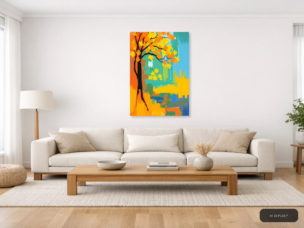 Abstract Autumn Tree with Golden Leaves Wall Art — A1 / Living Room