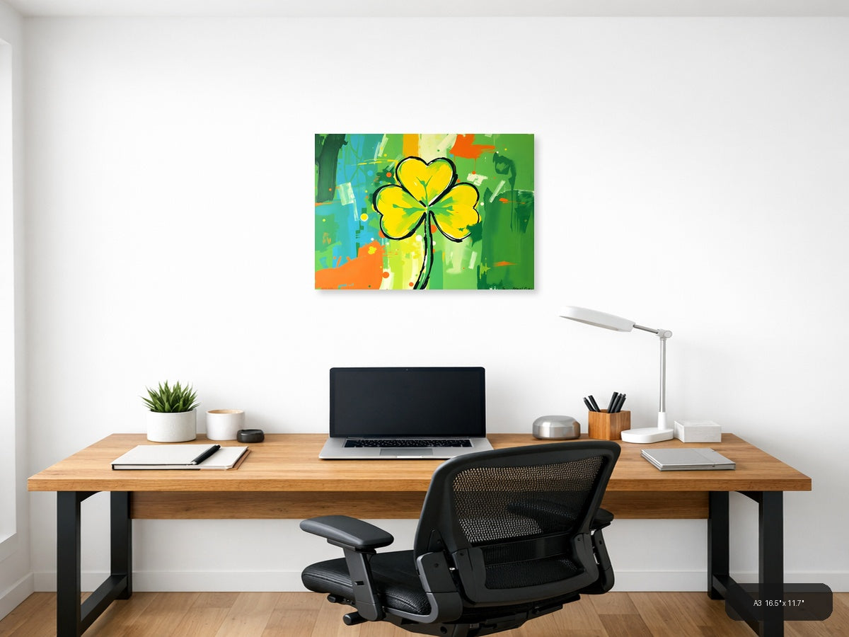 Yellow Four-Leaf Clover Abstract Flower Wall Art — A3 / Office