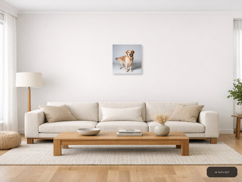 Golden Retriever Portrait Minimalist Wall Art — A4 / Living Room