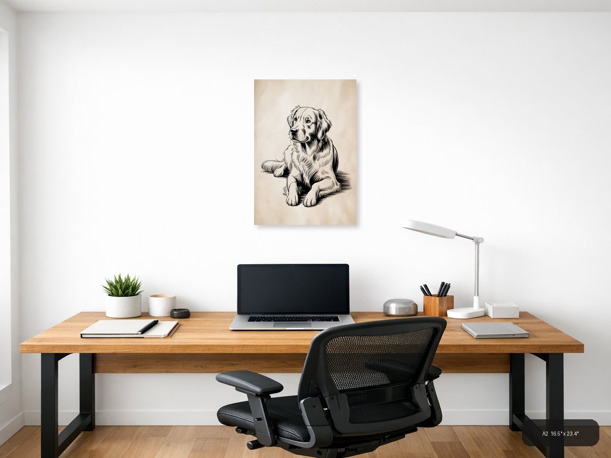 Loyal Dog Portrait Line Art Wall Art — A2 / Office
