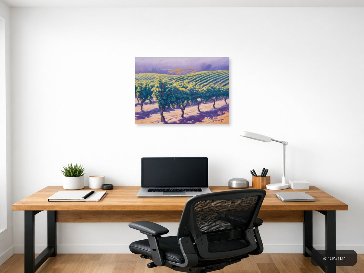 Vineyard Landscape Purple Sky Abstract Wall Art — A3 / Office