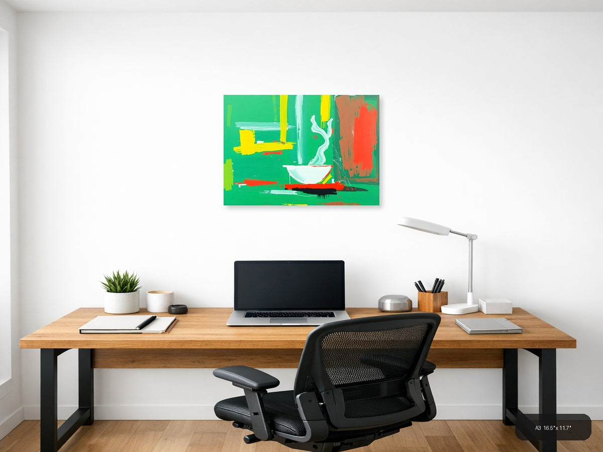 Abstract Bathroom Sink Bowl Green Modern Wall Art — A3 / Office