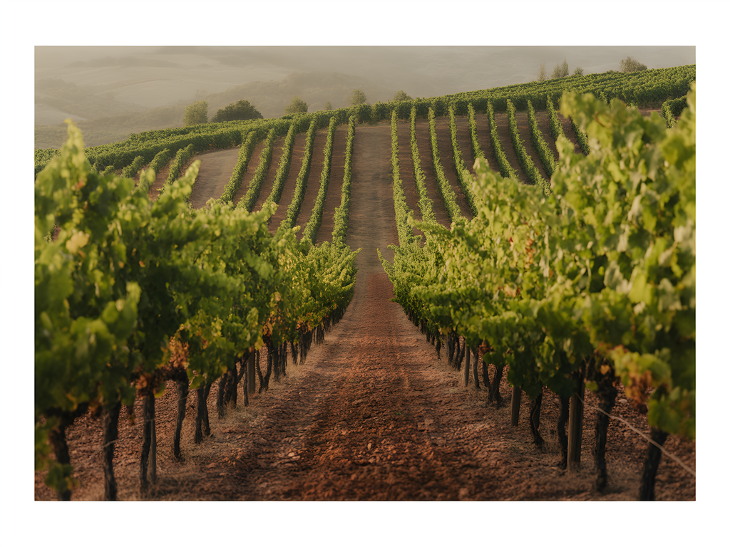 Misty Vineyard Rows Minimalist Landscape Wall Art