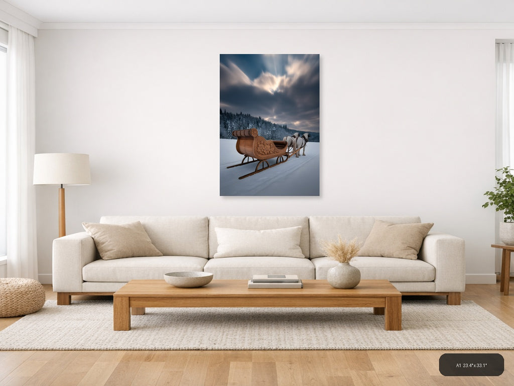 Santa's Sleigh Winter Forest Snow Photography Wall Art — A1 / Living Room
