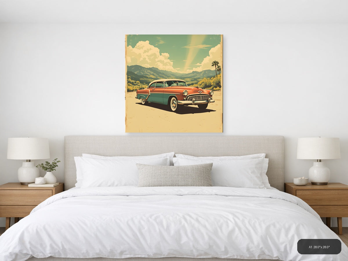 Vintage 1950s Classic Car Desert Landscape Wall Art — A1 / Bedroom