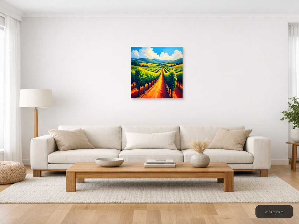 Vibrant Vineyard Rows Abstract Landscape Wall Art — A3 / Living Room