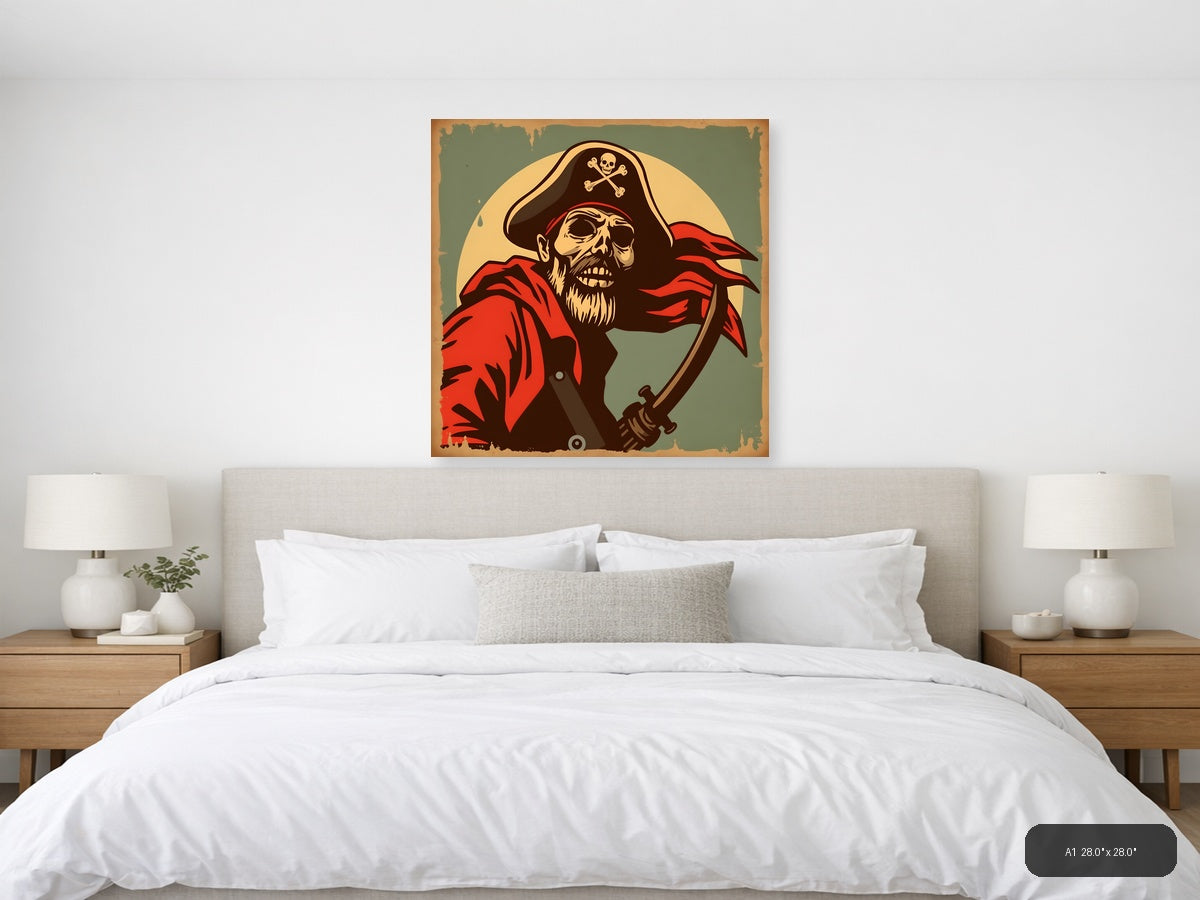 Pirate Skull Vintage Poster Wall Art — A1 / Bedroom
