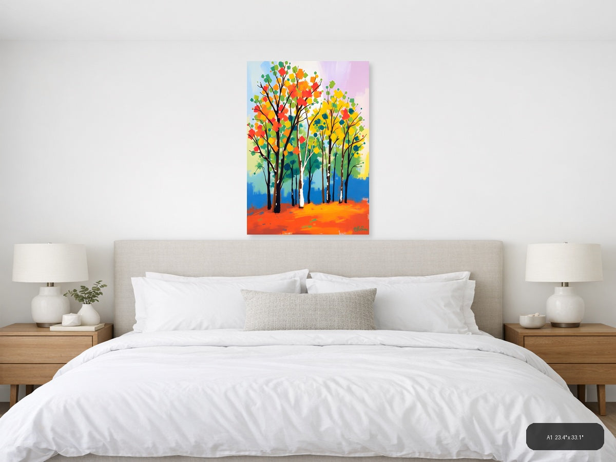 Colorful Abstract Trees with Vibrant Foliage Wall Art — A1 / Bedroom