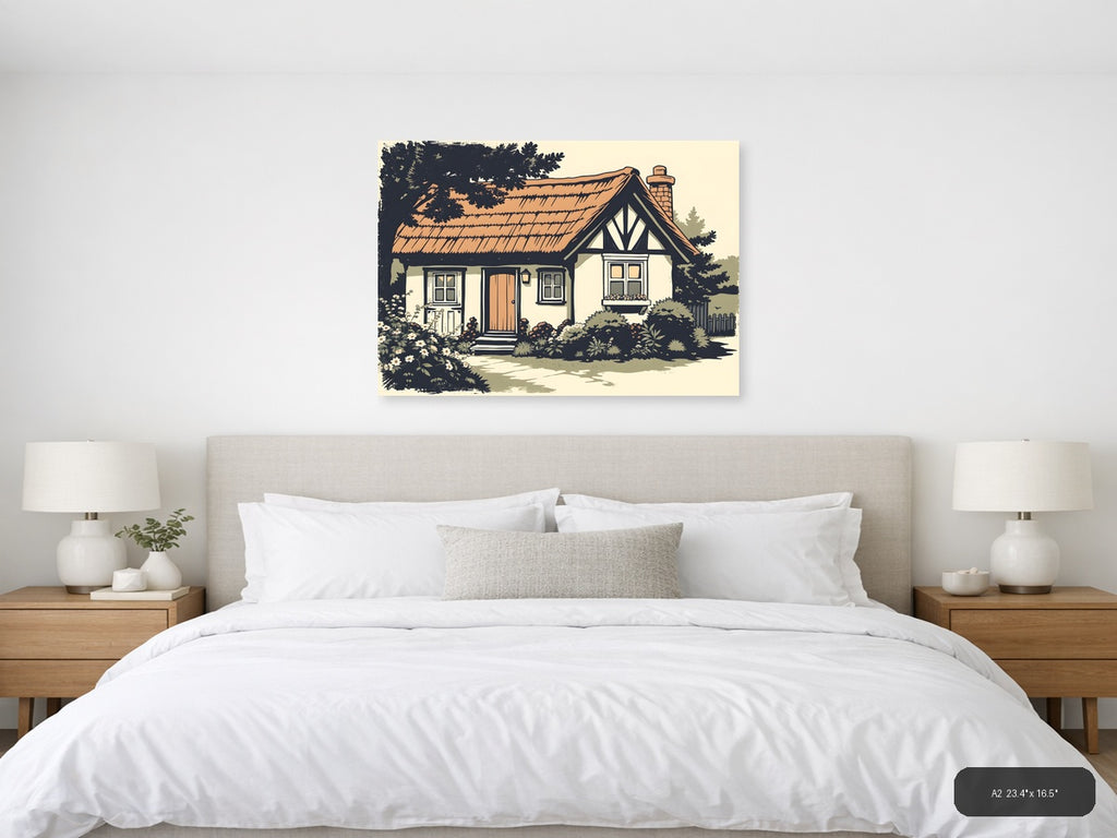 Vintage Cottage House with Garden - Landscape Wall Art — A2 / Bedroom